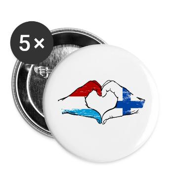 Luxemburg Finnland Flagge Haende Herzform used - Buttons groß 56 mm (5er Pack) - Weiß - Vorne