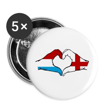 Luxembourg Angleterre Drapeau Mains Coeur Forme - Lot de 5 grands badges (56 mm) - blanc - Devant