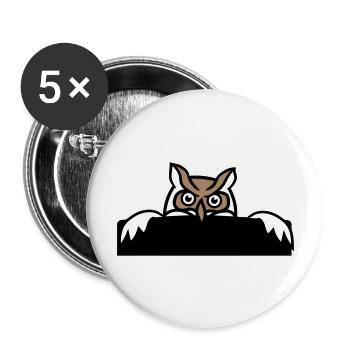 Eule versteckt sich hinter Mauer Zaun Wand Schild - Buttons groß 56 mm (5er Pack) - Weiß - Vorne