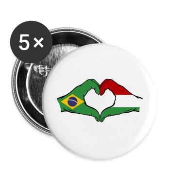 Brésil Hongrie Drapeau Mains Coeur Forme - Lot de 5 grands badges (56 mm) - blanc - Devant