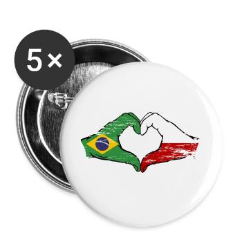 Brasilien Polen Flagge Haende Herzform used - Buttons groß 56 mm (5er Pack) - Weiß - Vorne