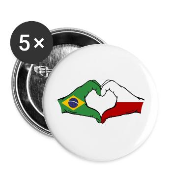 Brasilien Polen Flagge Haende Herzform - Buttons groß 56 mm (5er Pack) - Weiß - Vorne