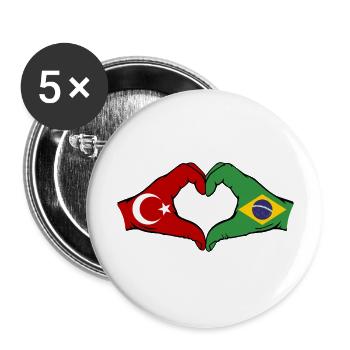 Türkei Brasilien Flagge Hände Herzform - Buttons groß 56 mm (5er Pack) - Weiß - Vorne