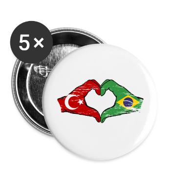 Turkey Brazil Flag Hands Heart Shape Used - Buttons large 2.2''/56 mm (5-pack) - white - Front