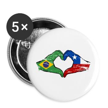 Brazil Chile Flag Hand Heart Shape Used - Buttons large 2.2''/56 mm (5-pack) - white - Front