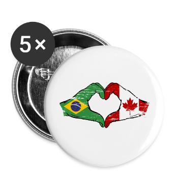 Brésil Canada Drapeau Mains Coeur Utilisé - Lot de 5 grands badges (56 mm) - blanc - Devant