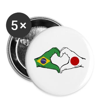 Brazil Japan Flag Hands Heart Shape - Buttons large 2.2''/56 mm (5-pack) - white - Front