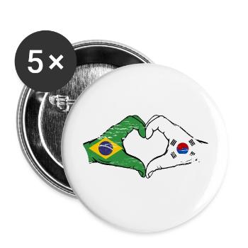 Brazil South Korea hands heart shape used - Buttons large 2.2''/56 mm (5-pack) - white - Front