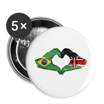 Brasilien Kenia Flagge Hände Herzform used - Buttons groß 56 mm (5er Pack) - Weiß - Vorne