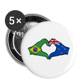 Brazil New Zealand Hand Heart Shape - Buttons large 2.2''/56 mm (5-pack) - white - Front