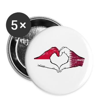 Monaco Qatar Flag Hand Heart Shape Used - Buttons large 2.2''/56 mm (5-pack) - white - Front