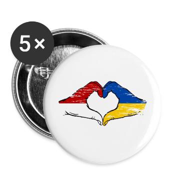 Monaco Ukraine Drapeau Forme Main Forme Coeur Utilisé - Lot de 5 grands badges (56 mm) - blanc - Devant