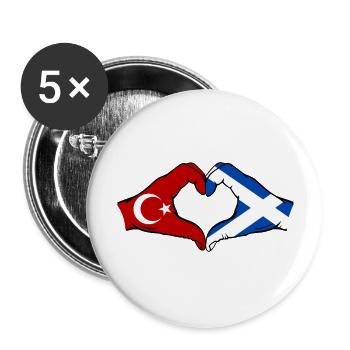 Turquie Ecosse Drapeau Mains Coeur Forme - Lot de 5 grands badges (56 mm) - blanc - Devant