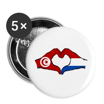 Tunisie Hollande Drapeau Mains Coeur Forme - Lot de 5 grands badges (56 mm) - blanc - Devant