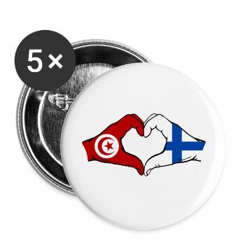 Tunisie Finlande Drapeau Mains Coeur Forme - Lot de 5 grands badges (56 mm) - blanc - Devant