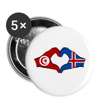 Tunisie Islande Drapeau Mains Coeur Forme - Lot de 5 grands badges (56 mm) - blanc - Devant