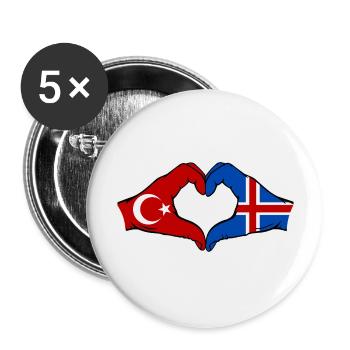 Turquie Islande Drapeau Mains Coeur Forme - Lot de 5 grands badges (56 mm) - blanc - Devant
