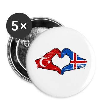 Turkey Iceland Flag Hands Heart Shape Used - Buttons large 2.2''/56 mm (5-pack) - white - Front