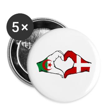 Algeria Denmark Flag Hands Heart Shape - Buttons large 2.2''/56 mm (5-pack) - white - Front
