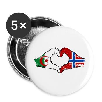 Algerien Norwegen Flagge Hände Herzform used - Buttons groß 56 mm (5er Pack) - Weiß - Vorne
