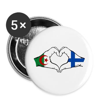 Algérie Finlande Drapeau Mains Coeur Forme - Lot de 5 grands badges (56 mm) - blanc - Devant