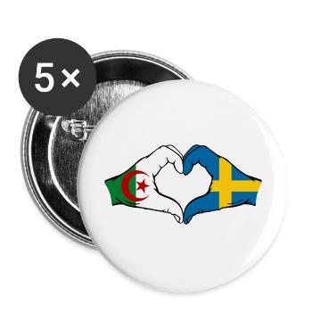 Algerien Schweden Flagge Hände Herzform - Buttons groß 56 mm (5er Pack) - Weiß - Vorne