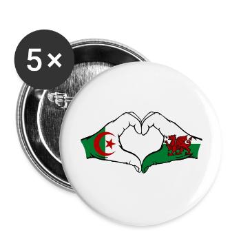 Algeria Wales Flag Hands Heart Shape - Buttons large 2.2''/56 mm (5-pack) - white - Front