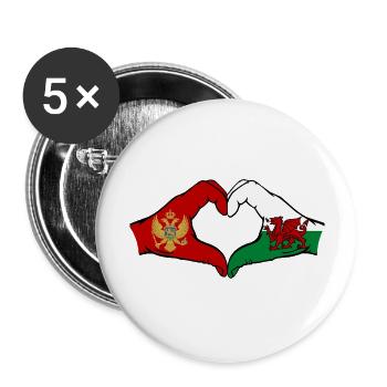 Monténégro Pays de Galles Drapeau Mains Coeur Forme - Lot de 5 grands badges (56 mm) - blanc - Devant