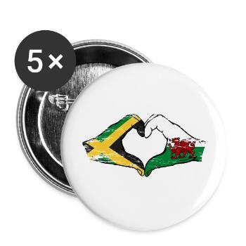 Jamaïque Pays de Galles drapeau mains forme de coeur utilisé - Lot de 5 grands badges (56 mm) - blanc - Devant