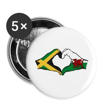 Jamaica Wales Flag Hands Heart Shape - Buttons large 2.2''/56 mm (5-pack) - white - Front