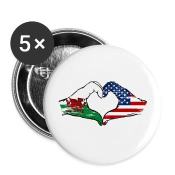 Wales USA flag hands heart shape used - Buttons large 2.2''/56 mm (5-pack) - white - Front