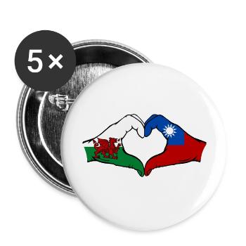 Wales Taiwan Flagge Hände Herzform - Buttons groß 56 mm (5er Pack) - Weiß - Vorne