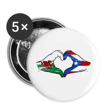 Wales Puerto Rico Flag Hands Heart Shape - Buttons large 2.2''/56 mm (5-pack) - white - Front