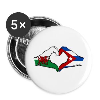 Wales Kuba Flagge Hände Herzform - Buttons groß 56 mm (5er Pack) - Weiß - Vorne
