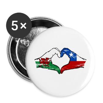 Wales Chile flag hands heart shape used - Buttons large 2.2''/56 mm (5-pack) - white - Front