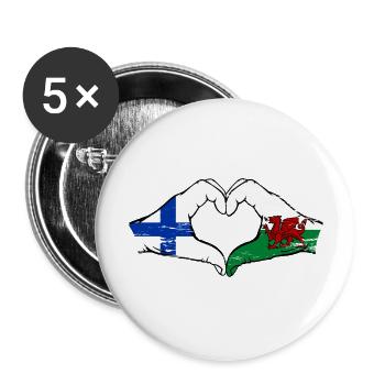 Finlande Pays de Galles drapeau mains forme de coeur utilisé - Lot de 5 grands badges (56 mm) - blanc - Devant