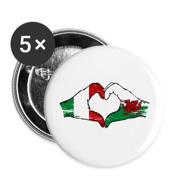 Italy Wales flag hands heart shape used - Buttons large 2.2''/56 mm (5-pack) - white - Front