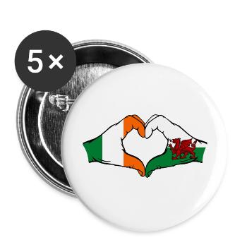 Ireland Wales Flag Hands Heart Shape - Buttons large 2.2''/56 mm (5-pack) - white - Front