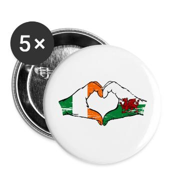 Ireland Wales Flag Hands Heart Shape Used - Buttons large 2.2''/56 mm (5-pack) - white - Front