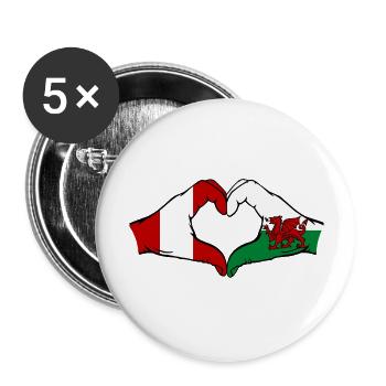 Peru Wales Flagge Hände Herzform - Buttons groß 56 mm (5er Pack) - Weiß - Vorne