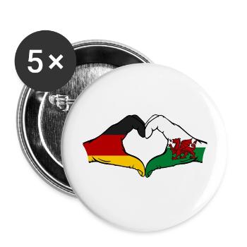 Germany Wales Flag Hands Heart Shape - Buttons large 2.2''/56 mm (5-pack) - white - Front