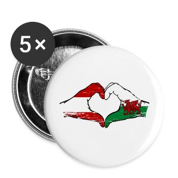 Autriche Pays de Galles drapeau mains forme coeur utilisé - Lot de 5 grands badges (56 mm) - blanc - Devant
