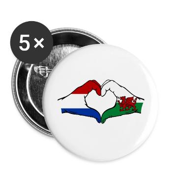 Holland Wales Flag Hands Heart Shape - Buttons large 2.2''/56 mm (5-pack) - white - Front