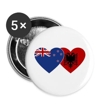 Nouvelle-Zélande Albanie Drapeau Coeur - Lot de 5 grands badges (56 mm) - blanc - Devant