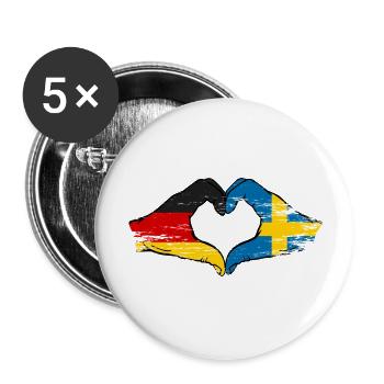Allemagne Suède Drapeau Mains Coeur Forme Utilisé - Lot de 5 grands badges (56 mm) - blanc - Devant