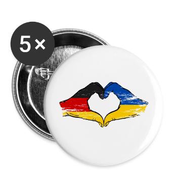 Germany Ukraine Flag Hand Shape Heart Shape Used - Buttons large 2.2''/56 mm (5-pack) - white - Front