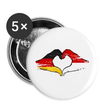 Allemagne Indonésie drapeau mains coeur forme utilisé - Lot de 5 grands badges (56 mm) - blanc - Devant