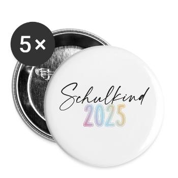 Schulkind 2025 - Buttons groß 56 mm (5er Pack) - Weiß - Vorne