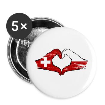 Suisse Pologne Drapeau Mains Coeur Forme Utilisé - Lot de 5 grands badges (56 mm) - blanc - Devant