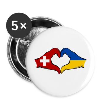 Switzerland Ukraine Flag Hands Heart Shape - Buttons large 2.2''/56 mm (5-pack) - white - Front